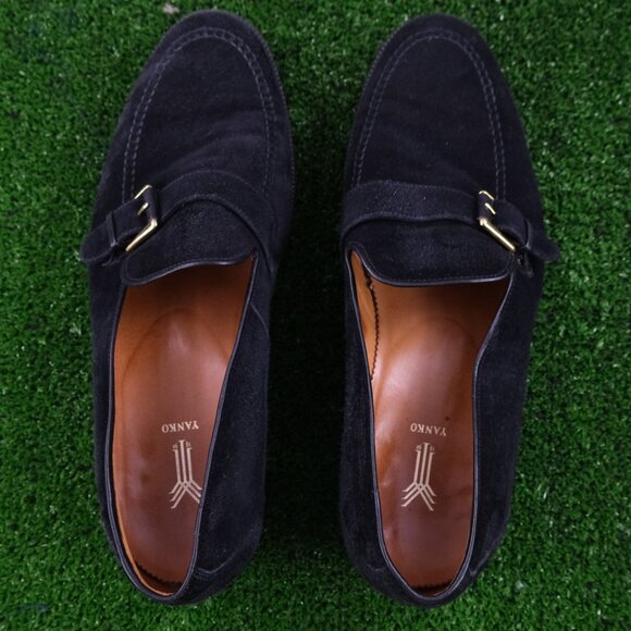 Yanko Olive Suede Leather Gold Buckle Heel Loafer Traveler Mens 9 EE Hard Bottom